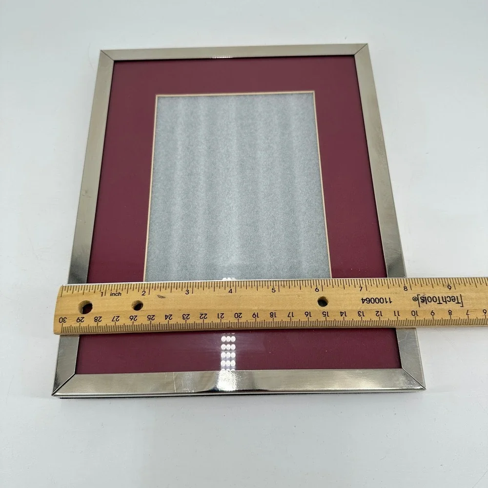 Studio Image Silver Tone Metal Picture Frame with Burgundy Mat for 5x7 Photo